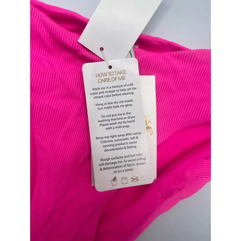 BECCA Pink Punch Fine Line Hipster Bikini Bottom Side Cutout‎ Women's Size Large